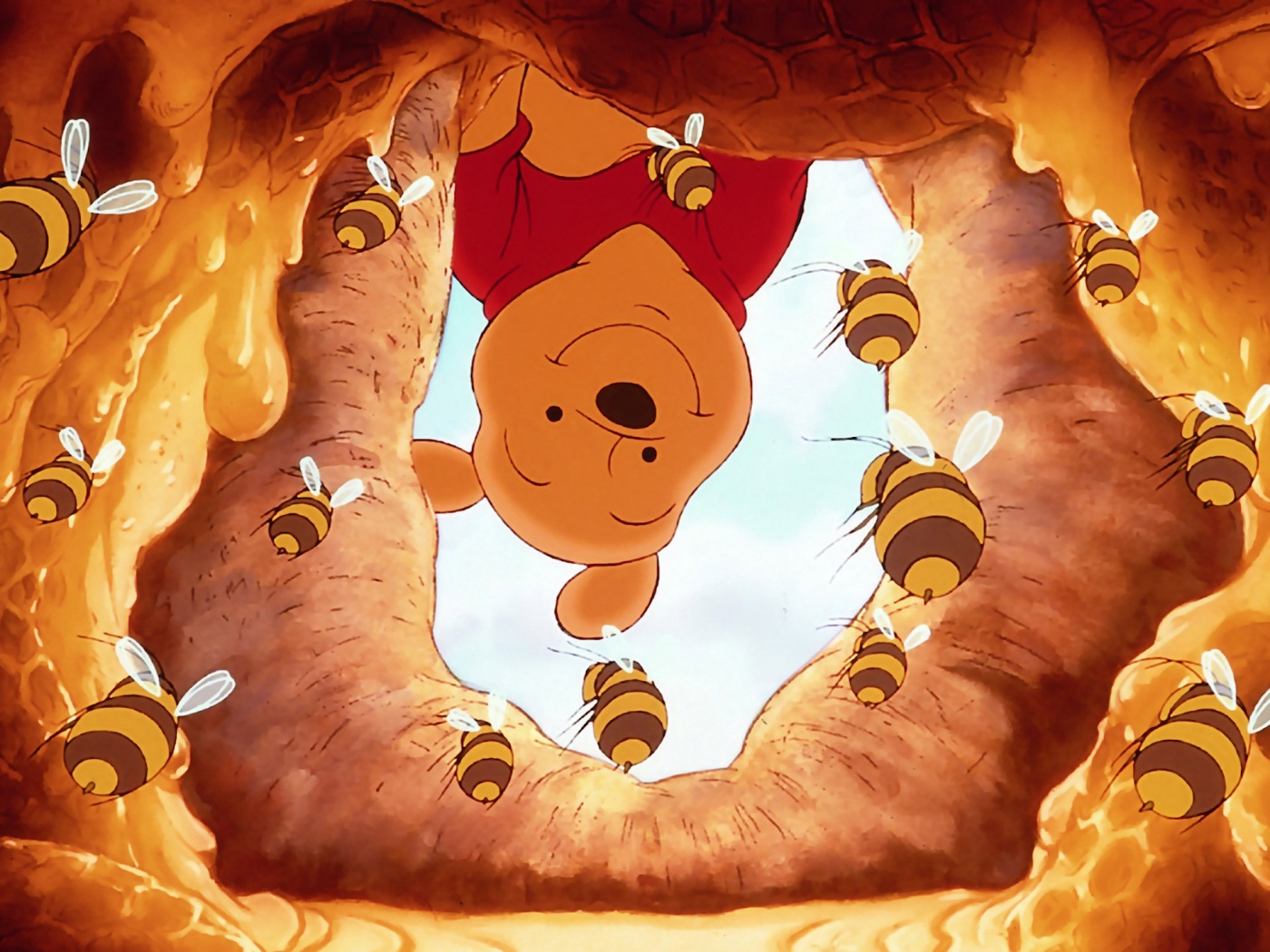 Pooh's Honey Hive Disney Wallpaper